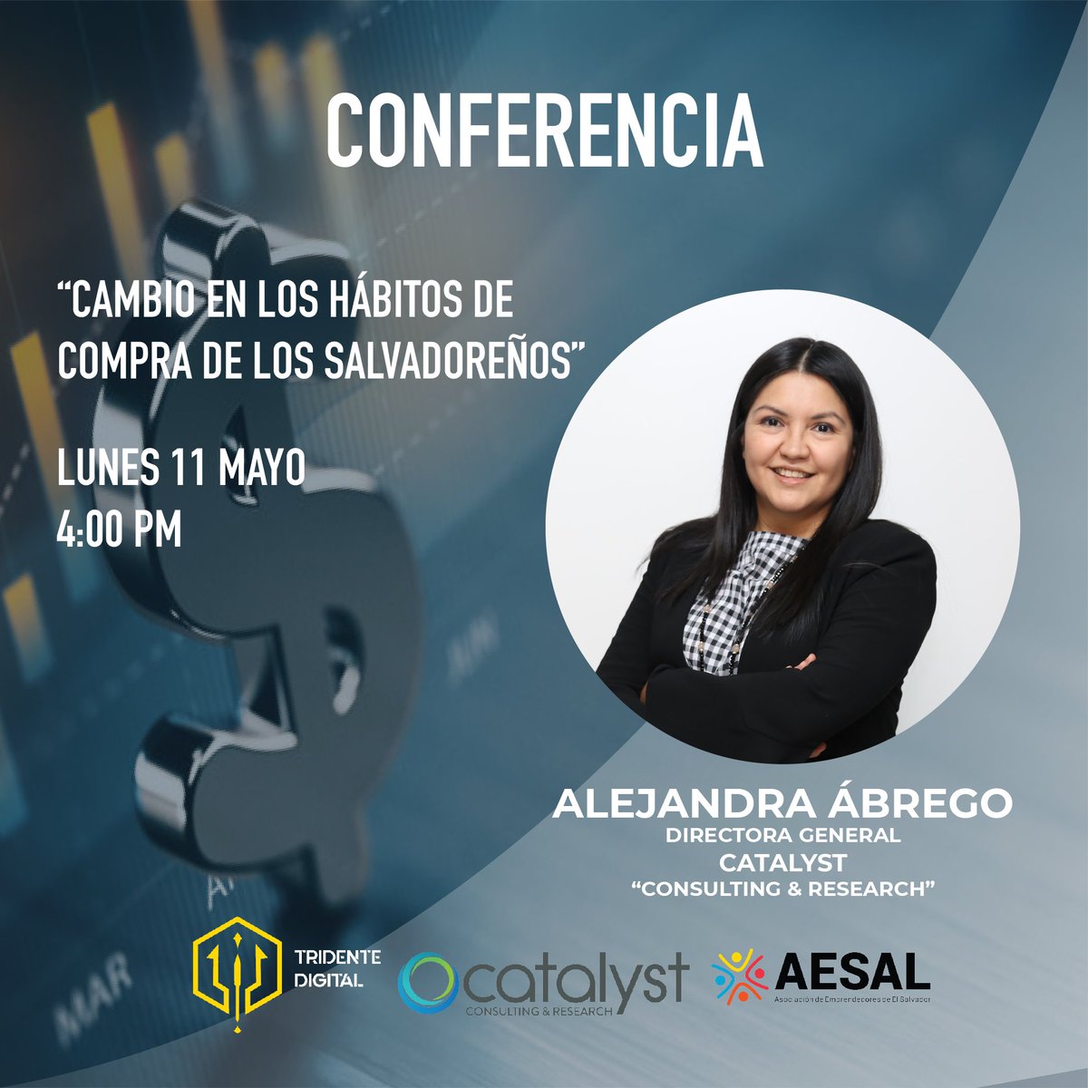 AESAL_sv's tweet photo. El día lunes tendremos una conferencia gratuita a través de zoom gracias a Catalyst Consulting &amp; Research impartida por su directora Alejandra Abrego y titulada "Cambios en los hábitos de compra de los salvadoreños".
Link de zoom: https://t.co/DPGdKUqEyz

#Emprendimiento #AESAL https://t.co/xW63vY3LKi