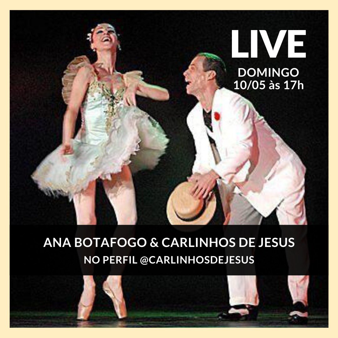 carlinhosdjesus's tweet photo. LIVE , amanhã domingo 10 de Maio, as 17:00 com Ana Botafogo no Instagram ( @carlinhosdejesus )
Fiquem ligados!!!
#Live #AnaBotafogo #Balet #DançaClassica #DançaPopular https://t.co/Jl0zyO7Bid