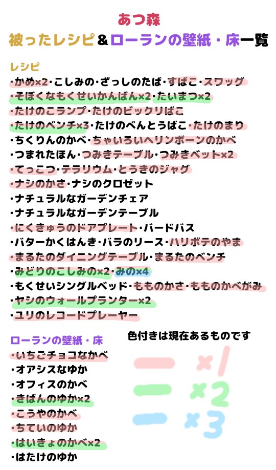 またま 昨日言いましたがお昼過ぎ頃に被ったレシピ ローランの壁紙 床をまだ未所持の方に差し上げます 参考までに一覧を掲載しますので 良かったら見てください