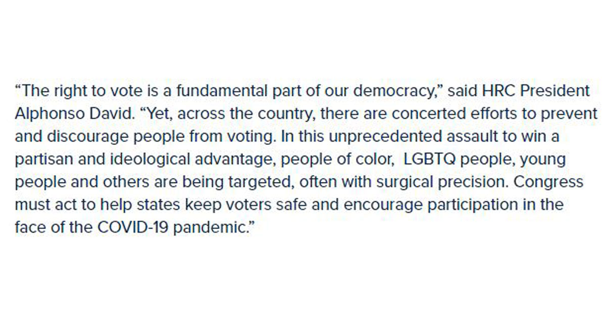 Text from HRC President Alphonso David