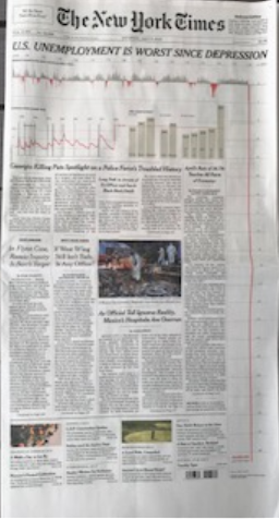Mohamed A. El-Erian (@elerianm) on Twitter photo Have a look at the right hand side of the photo:
Of all the front pages I've seen today, the <a href="/NYTimes/">The New York Times</a> found the best way to capture the historic loss of #jobs in April.
#economy #markets #employment #unemployment #wages labormarket Have a look at the right hand side of the photo:
Of all the front pages I've seen today, the <a href="/NYTimes/">The New York Times</a> found the best way to capture the historic loss of #jobs in April.
#economy #markets #employment #unemployment #wages labormarket