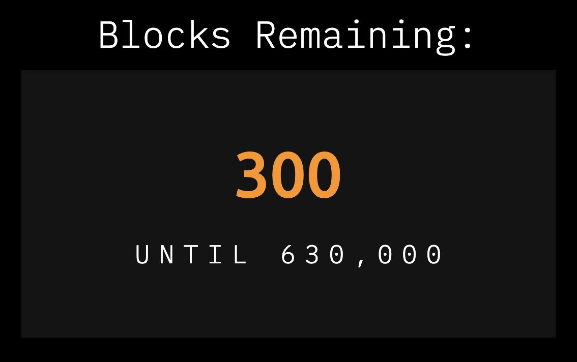 BitcoinMagazine's tweet photo. 300 blocks and counting until #Bitcoin's third-ever Halving!!!

Join our 21-hour mega live stream countdown beginning May 10 at 11:59 pm EDT right here and at https://t.co/11RFsb2cXf! It will be epic!!! https://t.co/w0F6NsnfHi