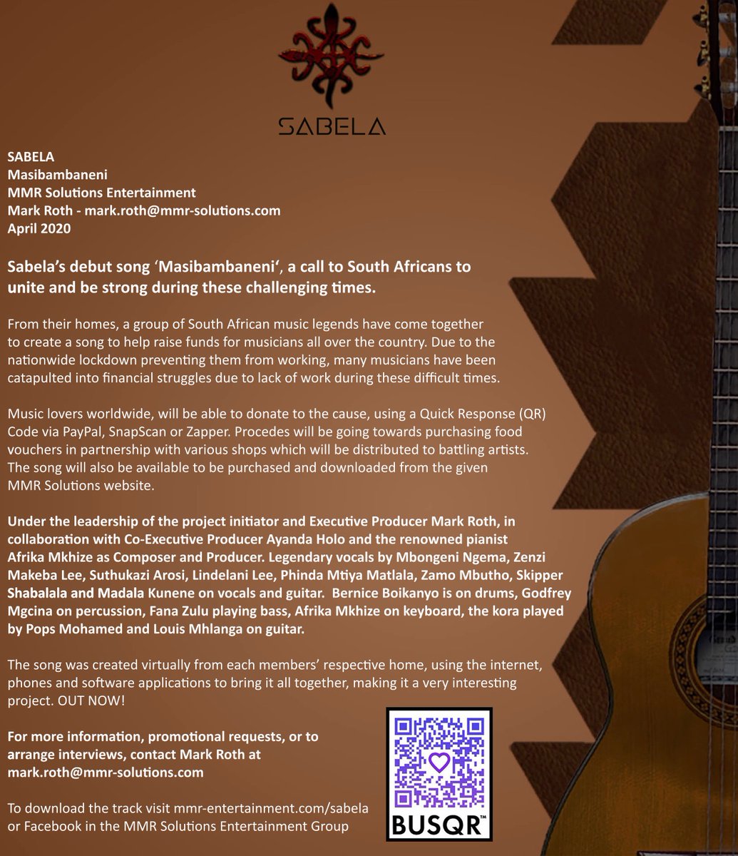 NickyBGlobal's tweet image. Next tonight @TheWorldShowNickyB @kayafm95dot9 chat #MarkRoth Switzerland and @AfrikaMkhize SA about the SA collective #Sabela &amp;amp; song #Masibambeni ft top SA artists “a call to South Africans to unite and be strong during these challenging times.”