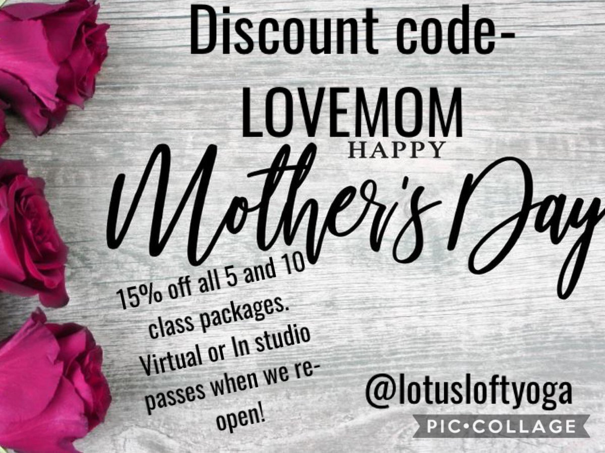 lotusloftyoga's tweet photo. Looking for a last minute Mother’s Day gift? Give the gift of yoga!!! 15% off all 5 and 10 class virtual and in studio class passes! DISCOUNT CODE AT CHECKOUT: LOVEMOM See link below to purchase!
.

https://t.co/HJID2G3hGM https://t.co/OI0mJkTxpG