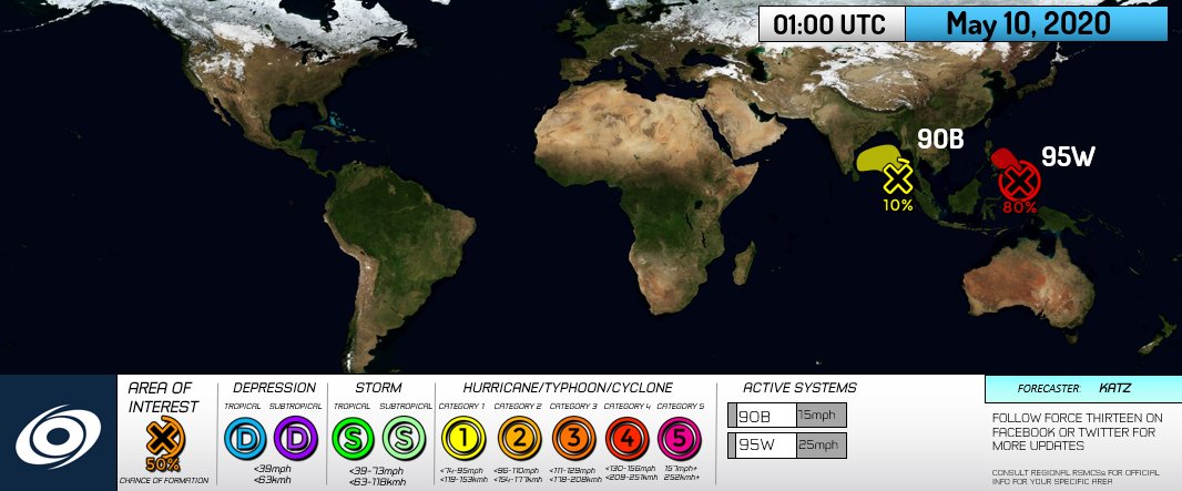 ForceThirteen's tweet photo. #f13two #Activity going on in the #NHEM. #95W becoming more likely to become the next #Tropical #Cyclone and most likely will affect the #Philippines. #90B keeps stalling in the #IndianOcean but could next week affect #India and #Bangladesh.
#WeatherUpdate #Typhoon https://t.co/bLoEwyGymj