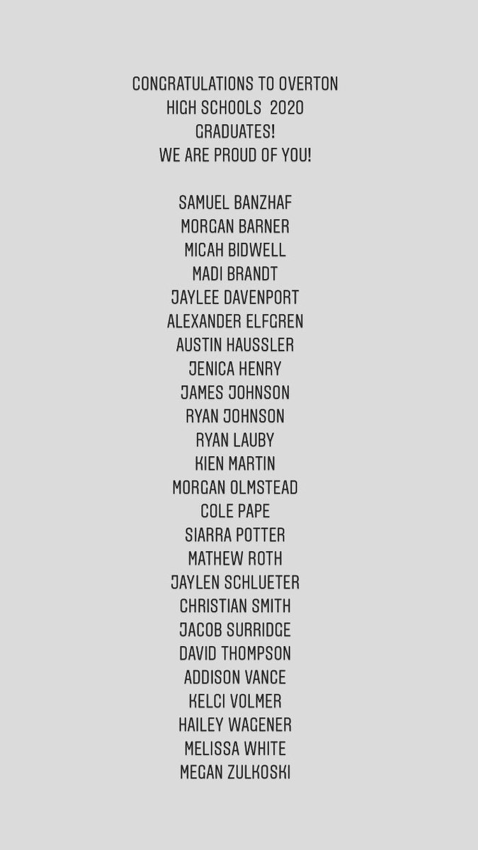 OvertonEagles's tweet photo. Congratulations to Overton High Schools 2020 Graduates! We are proud of you! #WeROverton https://t.co/KT32OPKZOX