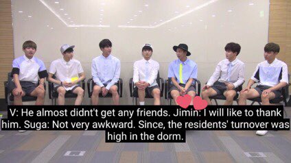 jimin: “when i first joined, V really took care of me. Therefore I could blend in well. I will like to thank him”