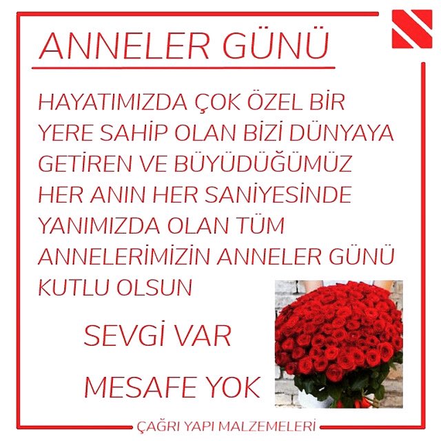 Bugün anneler günü, başta şehit annelerimiz olmak üzere tüm annelerimiz ve anne adaylarımızın anneler günü kutlu olsun... 🌹SEVGİ VAR, MESAFE YOK!

#ÇağrıYapı #Kadıköy #AnnelerGünü #Anne #AnnelerGünüKutluOlsun