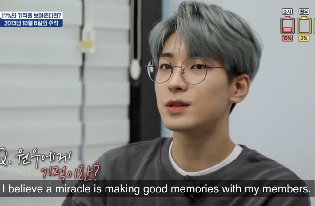 when wonwoo said making good memories with seventeen is his miracle 