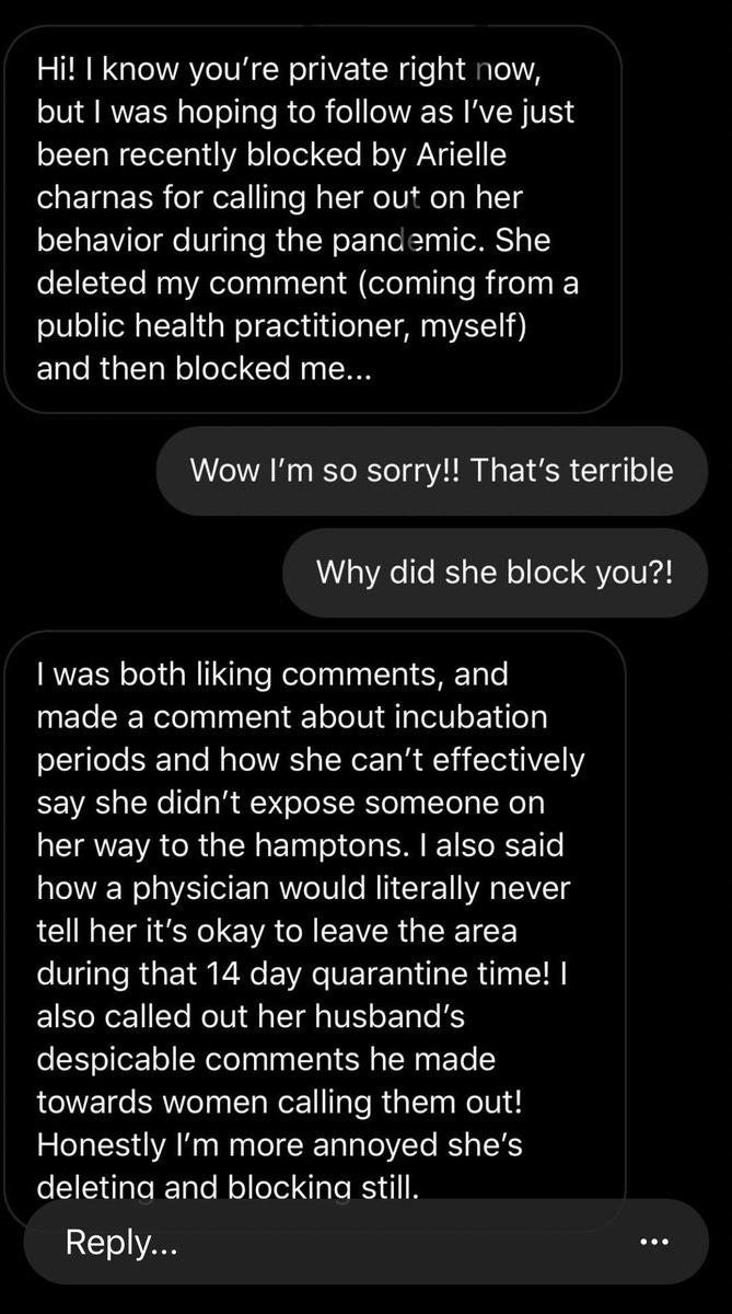 We’re going to get into why Arielle still doesn’t get it, but first, a few messages from longtime fans Arielle blocked for different reasons. Many of whom were nurses, healthcare workers, and MAJOR fans of hers.