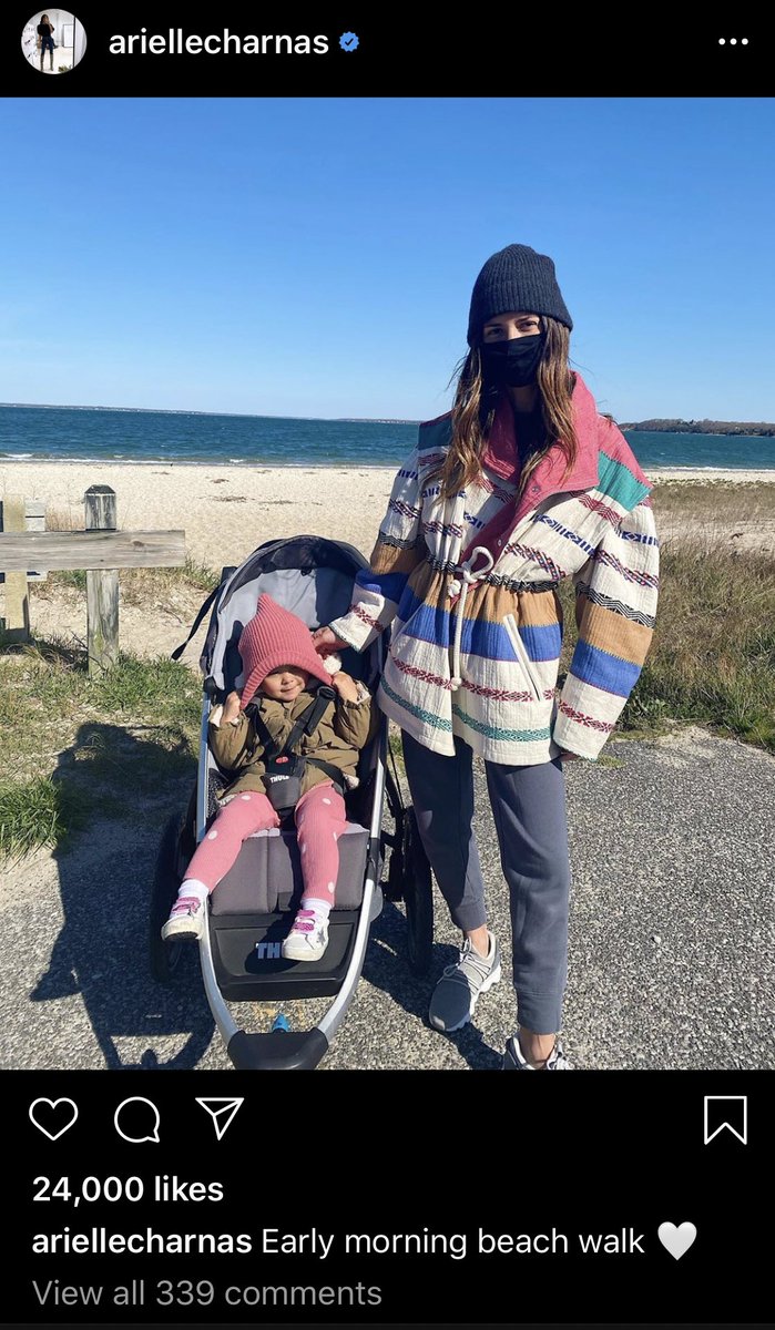 Arielle went to the beach in a $1495 Isabel Marant jacket and decided to finally wear a mask.