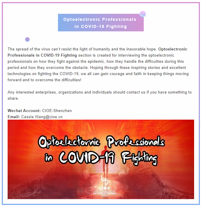 CIOE_Shenzhen's tweet photo. #Optoelectronic Professionals in COVID-19 #Fighting | Zhisensor
More information at https://t.co/3sy3rsHy5p
Register now to have face-to-face opportunities to communicate with our optoelectronic players. https://t.co/PkQeIgxaBp
#CIOE2020 #Zhisensor #3DRecognition #Sensing #LiDAR https://t.co/6S879iWiuZ