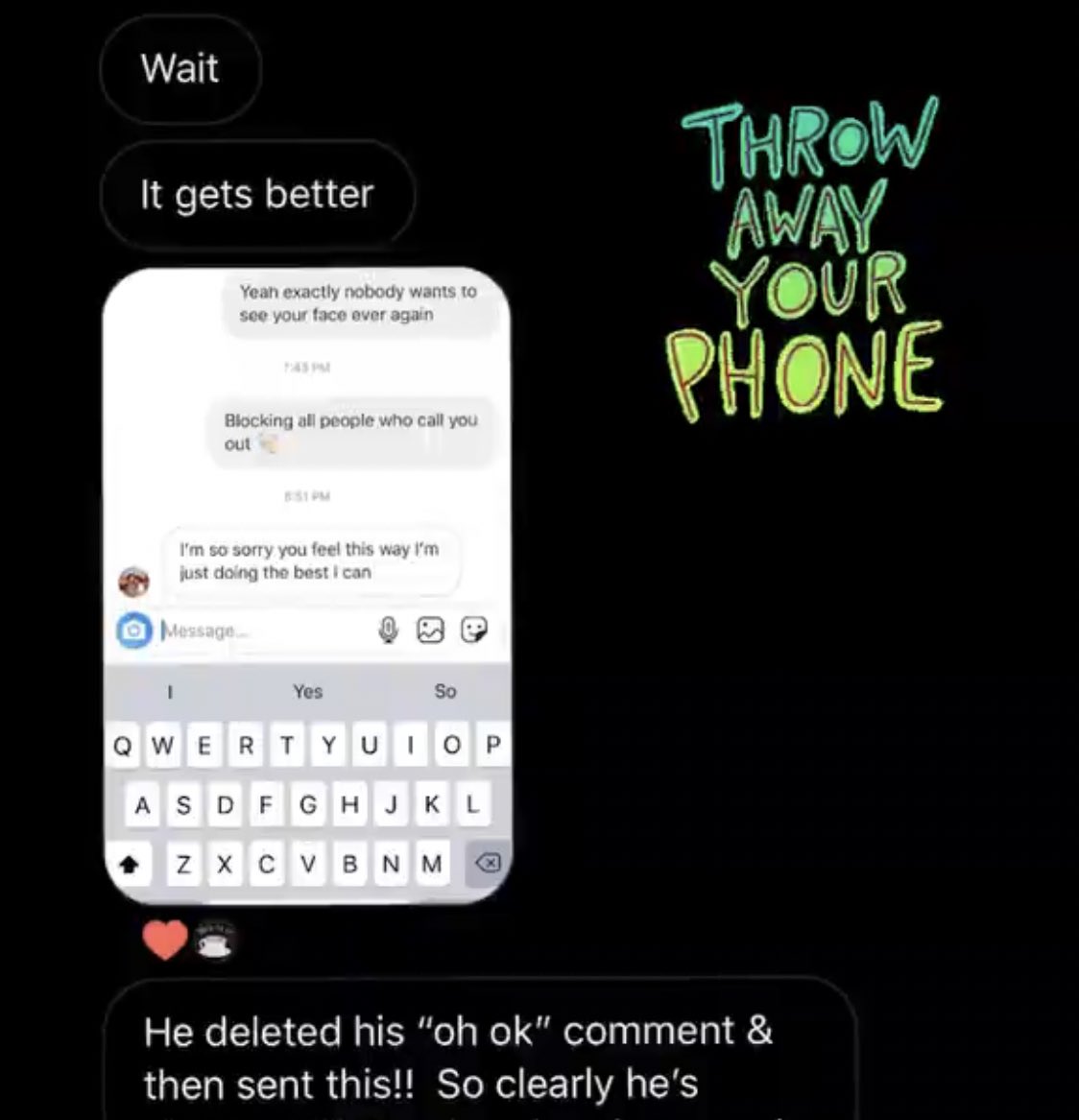 Brandon responded to a fan’s messages with “oh ok” then deleted it and tried again. (Another shoutout to @ influencerstruth on IG!)