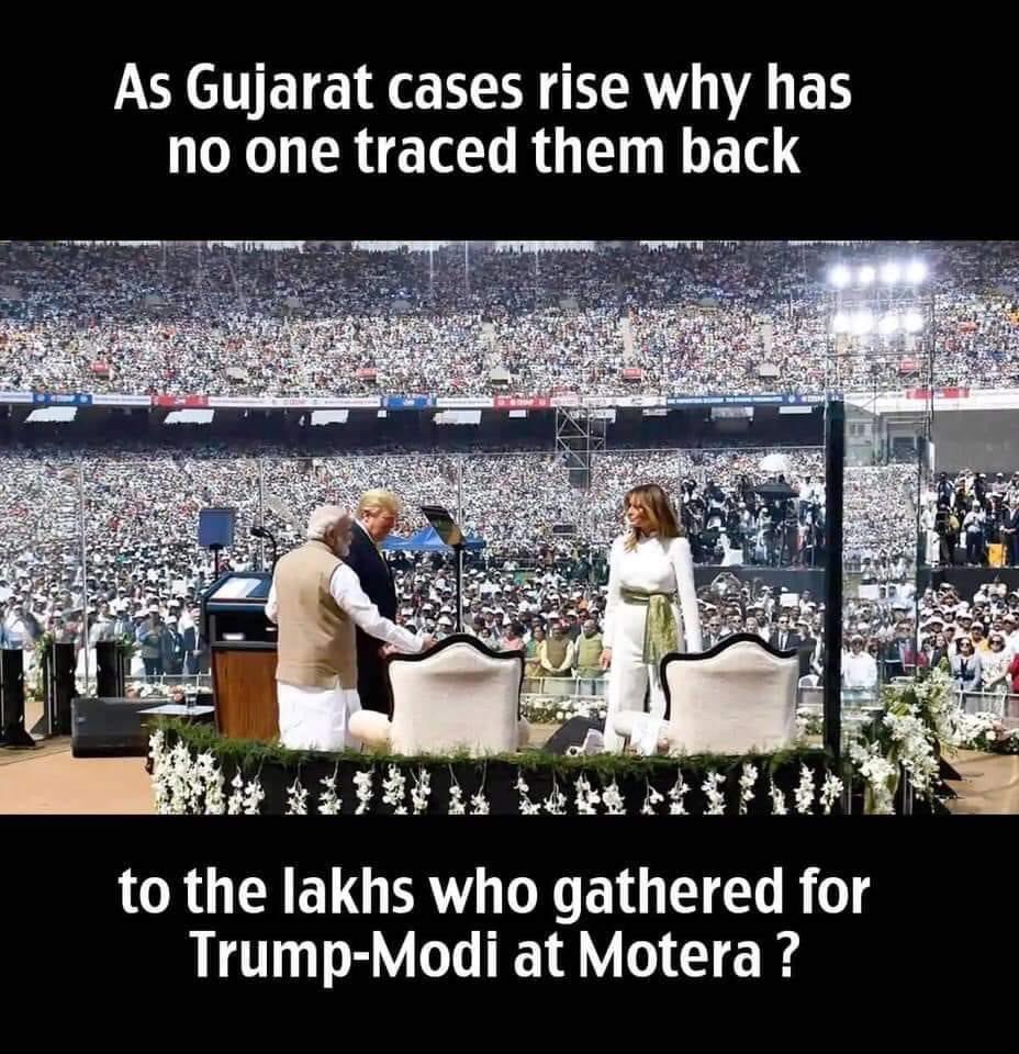 srivatsayb's tweet photo. 🔸5,436 cases &amp; 500 deaths in just Ahmedabad

🔸70% of Gujarat cases are from Ahmedabad

🔸Gujarat has the 2nd highest number of cases in India

Why hasn't Media called Namaste Trump the 'Single Source' of Gujarat?

Darnab, B&amp;D, Tihadi have been told to focus on Maharashtra only? https://t.co/pD2NjIKxhk