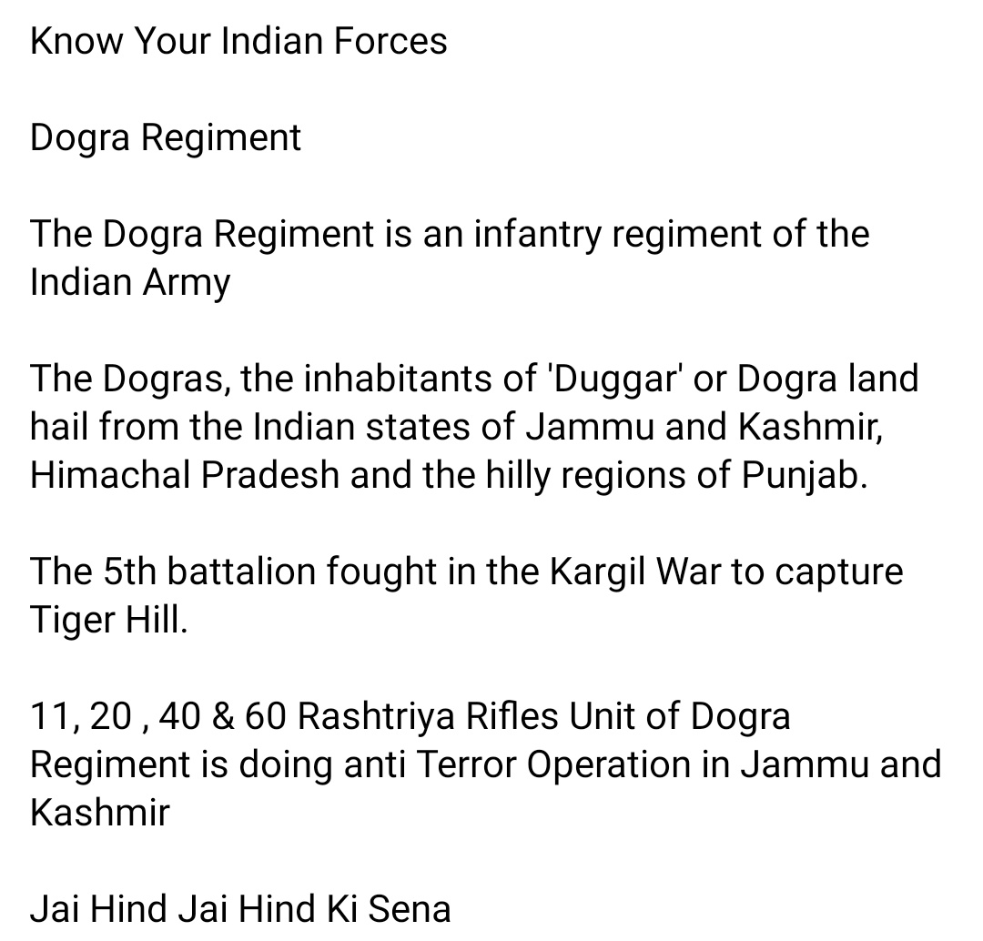 #KnowYourForces
#DograRegiment

@majorgauravarya @anusha_47