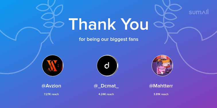 Zk_Arts's tweet photo. Our biggest fans this week: Avzion, _Dcmat_, Mahtterr. Thank you! via https://t.co/hMKGReiFG1 https://t.co/ClQnQEzGpK