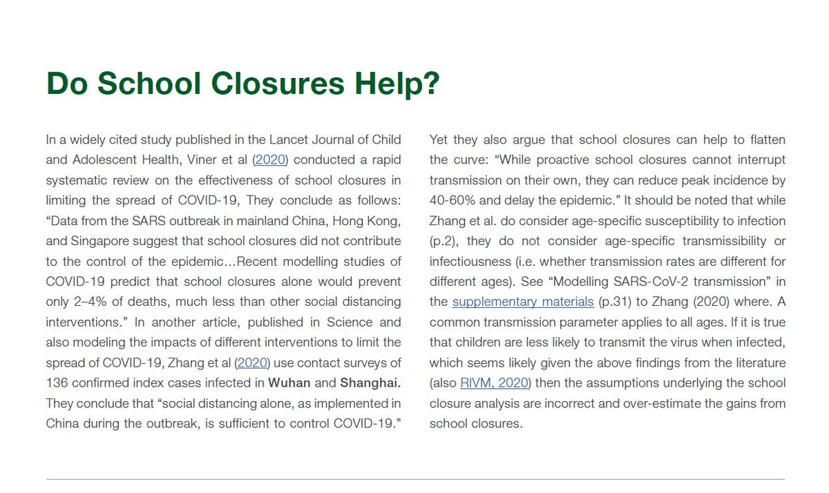 (4) DO SCHOOL CLOSURES HELP? Short answer: Maybe but MUCH less than social distancing of adults. "School closures alone would prevent only 2–4% of deaths, much less than other social distancing interventions." 5/n  https://nicspaull.files.wordpress.com/2020/05/spaull-2020-schooling-policy-brief-10-may-2020.pdf