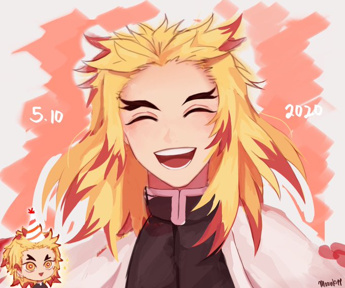 Moonkipp 🌙 Comms open!さんがTwitterに投稿した煉獄杏寿郎(鬼滅の刃)のイラスト。