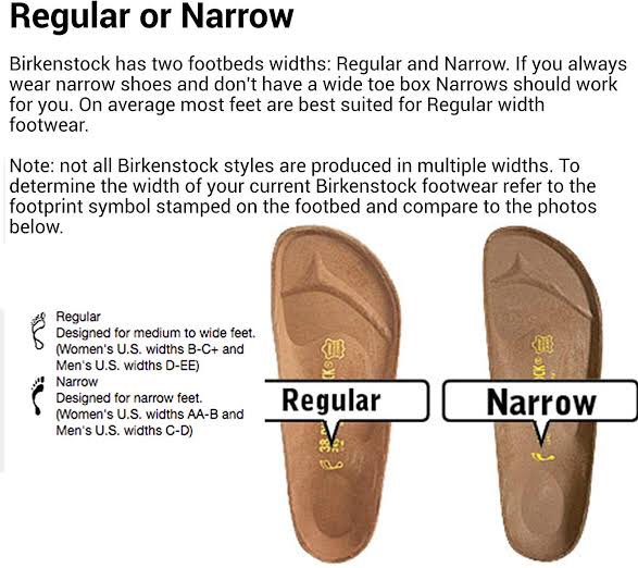 difference between birkenstock narrow and regular