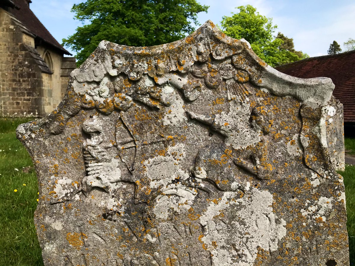 EngChurchPics's tweet photo. It was fortunate that yesterdayβs walk started and finished at St Mary, #Iping. On our return the sun had moved, and thus allowed a much better shot of this gravestone with a skeleton holding a bow and arrow. The last picture is one I took as we set off around noon. #mementomori https://t.co/XNRbqP89bz