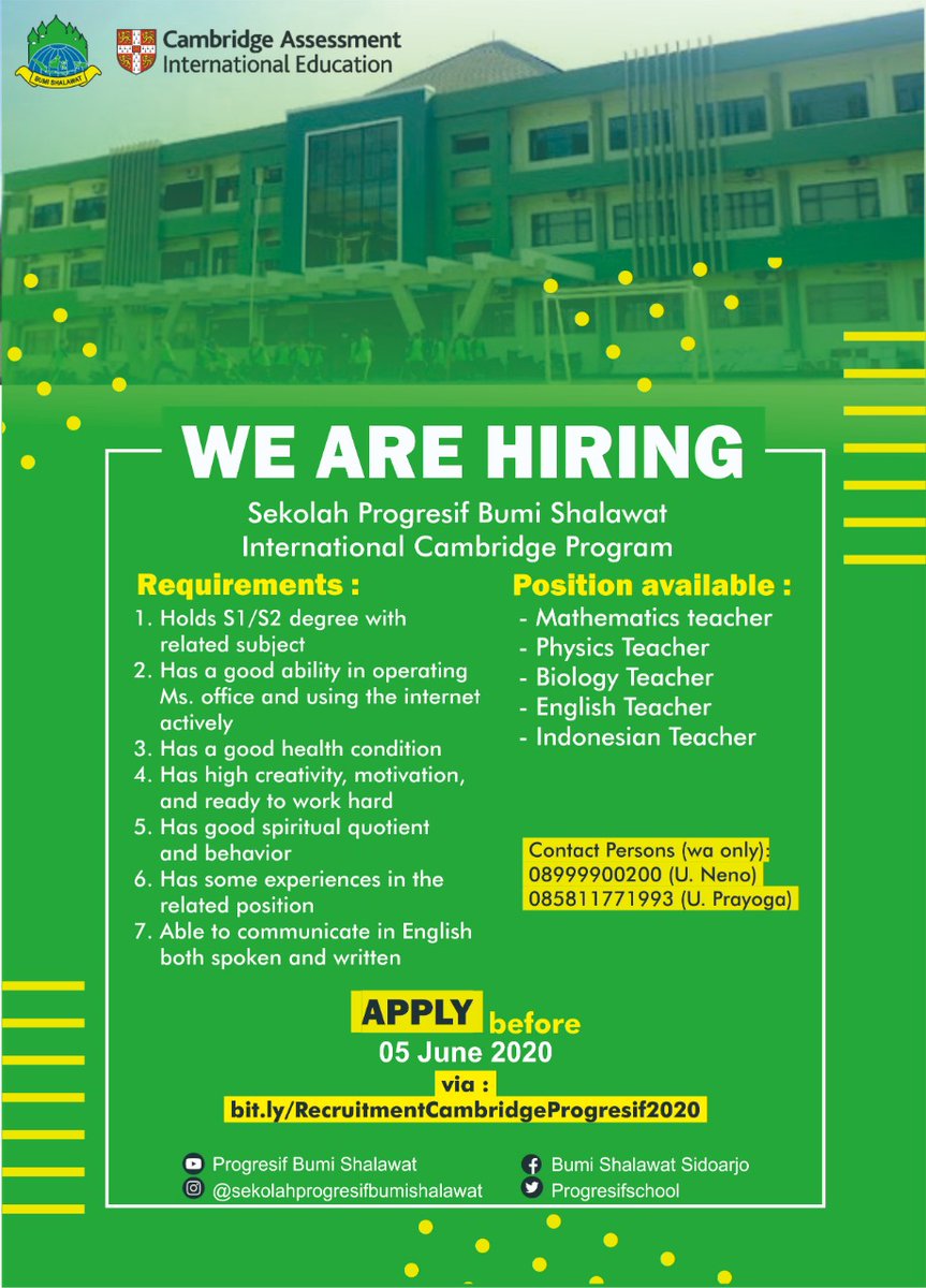 Prayoga_RV's tweet photo. #bumishalawat
#cambrdige
#loker
#sekolahprogresif
#lokersidoarjo
#lowonganguru
#cambridgejawatimur
#lowongankerja
#lowongankerjaguru
#lowonganmengajar
#lowongankerja2020 https://t.co/0bQ5TBlDyh