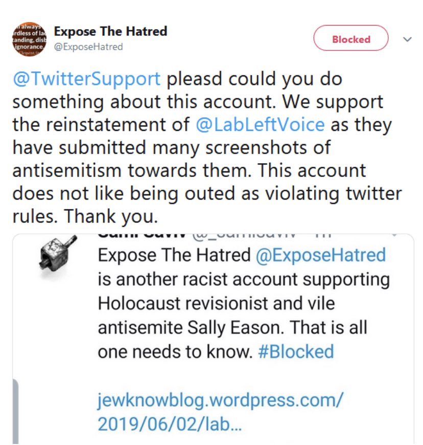 MyAuntyDoodooPauseSandyGnasherSpewand many more. No wonder she is so paranoid. When not targeting Jews she's protecting her Holocaust revisionist friend who runs the LLV account and knocks around with the far right...>>