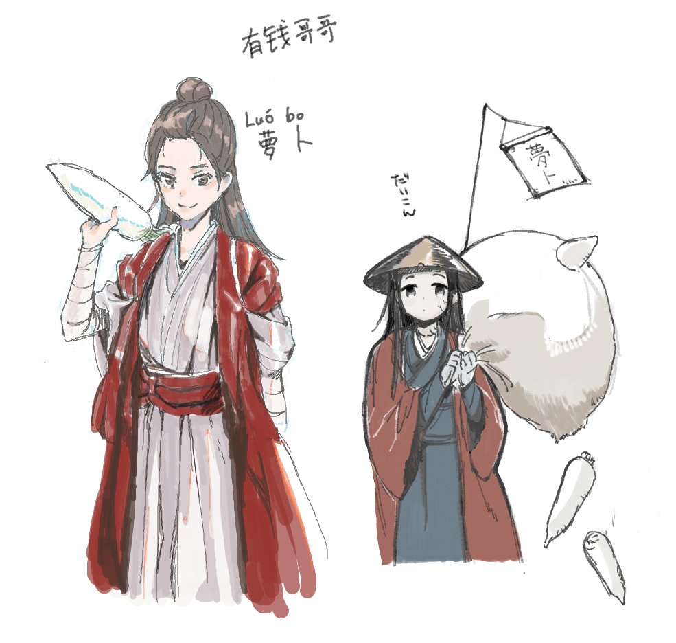 巻本先生(@uMeMi_M )との魔道祖師絵チャ再び開催😊 温情、温寧の大根絵