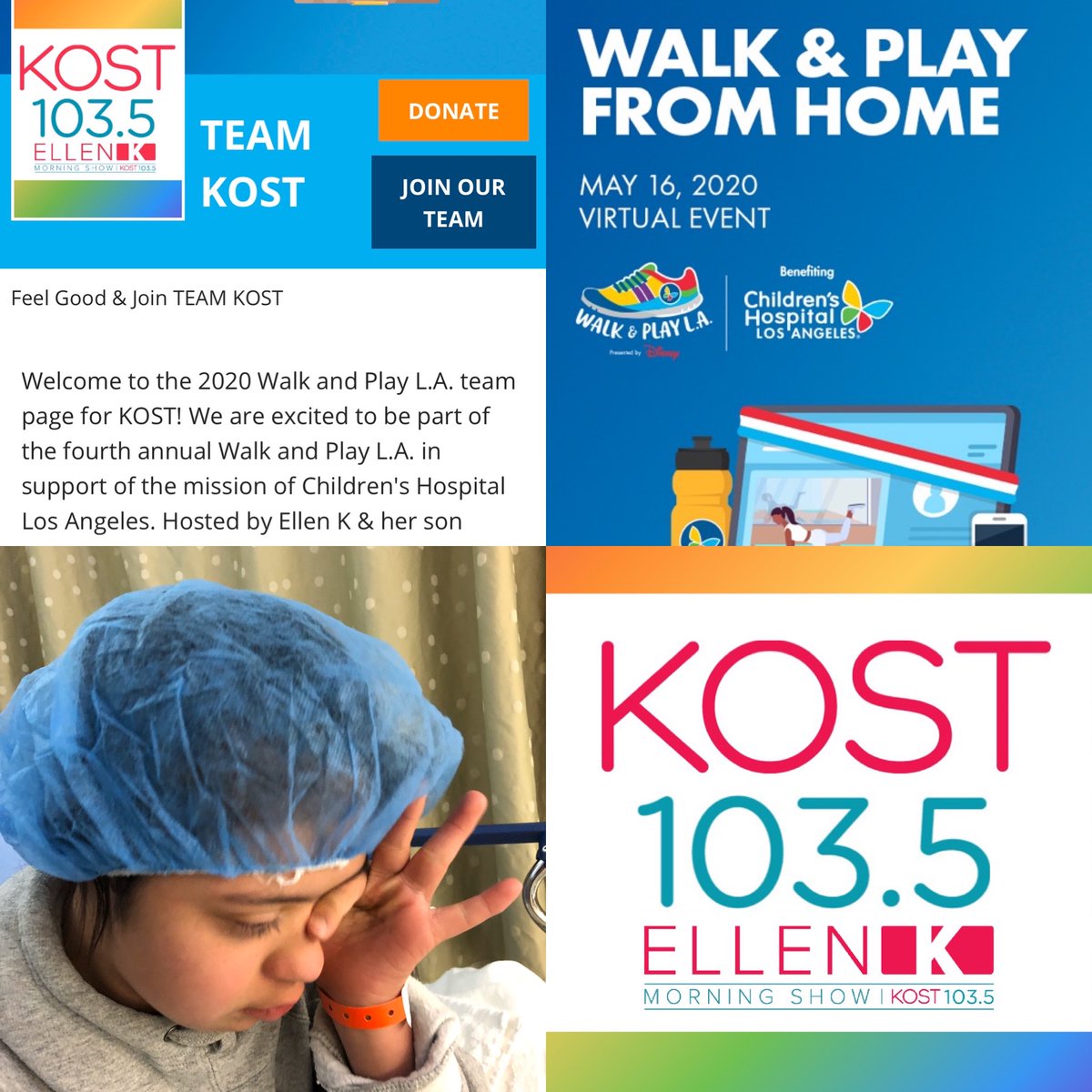 kost1035fm's tweet photo. Walk wherever you are with #TeamKOST next Saturday supporting #CHLA’s Walk & Play L.A. https://t.co/SlbYVAiUYX https://t.co/LSrbQ0PErW
