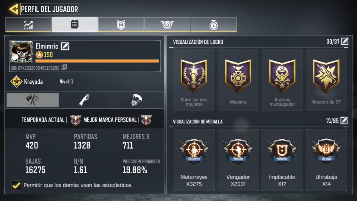 elmimric's tweet photo. @CODMobile_FA busco equipo para la fase 3, estoy en leyenda, jugadores de buen nivel maestro 3 mínimo, aquí les dejo mis stats https://t.co/ejXExPNhnC