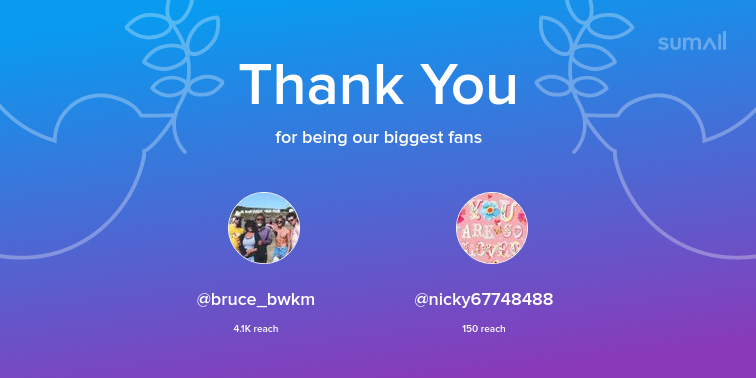 Our biggest fans this week: bruce_bwkm, nicky67748488. Thank you! via https://t.co/OrbgBWfrSF https://t.co/CTl4q9JO9Z