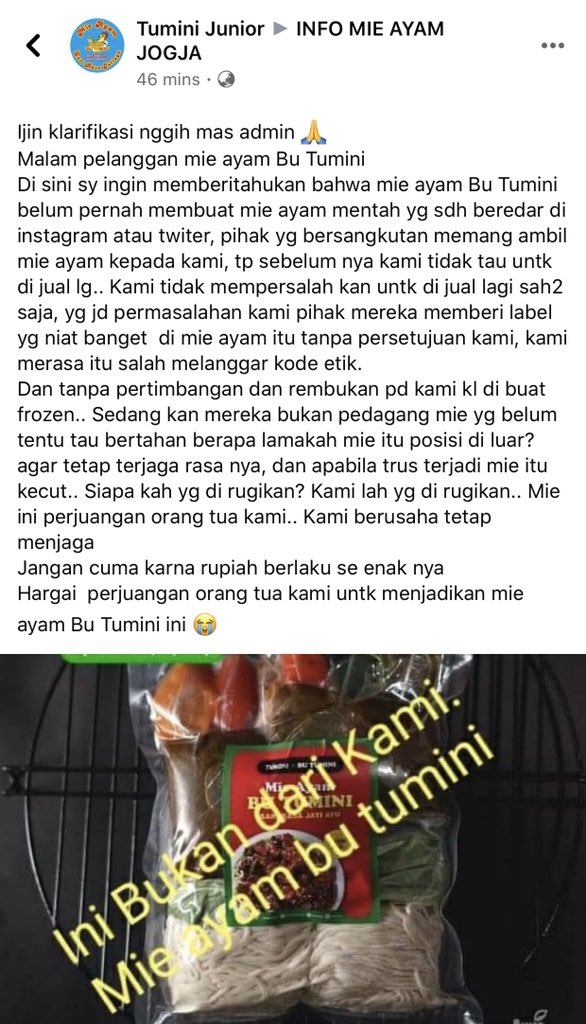Ternoda_'s tweet photo. Suda ada KLARIFIKASI lgs SOAL MIE AYAM BU TUMINI VERSI FROJEN FOOT https://t.co/odNDPTKuy7