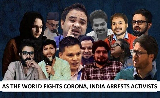 pfi_india's tweet photo. Activists: Being allegedly arrested

Farmers/Migrants: Denied basic needs

Democracy: under threat

Opposition : silenced 

Media : sold 

We will unmask the Hindutva Agenda
 #LockdownFascism https://t.co/BOtZrrBVxz