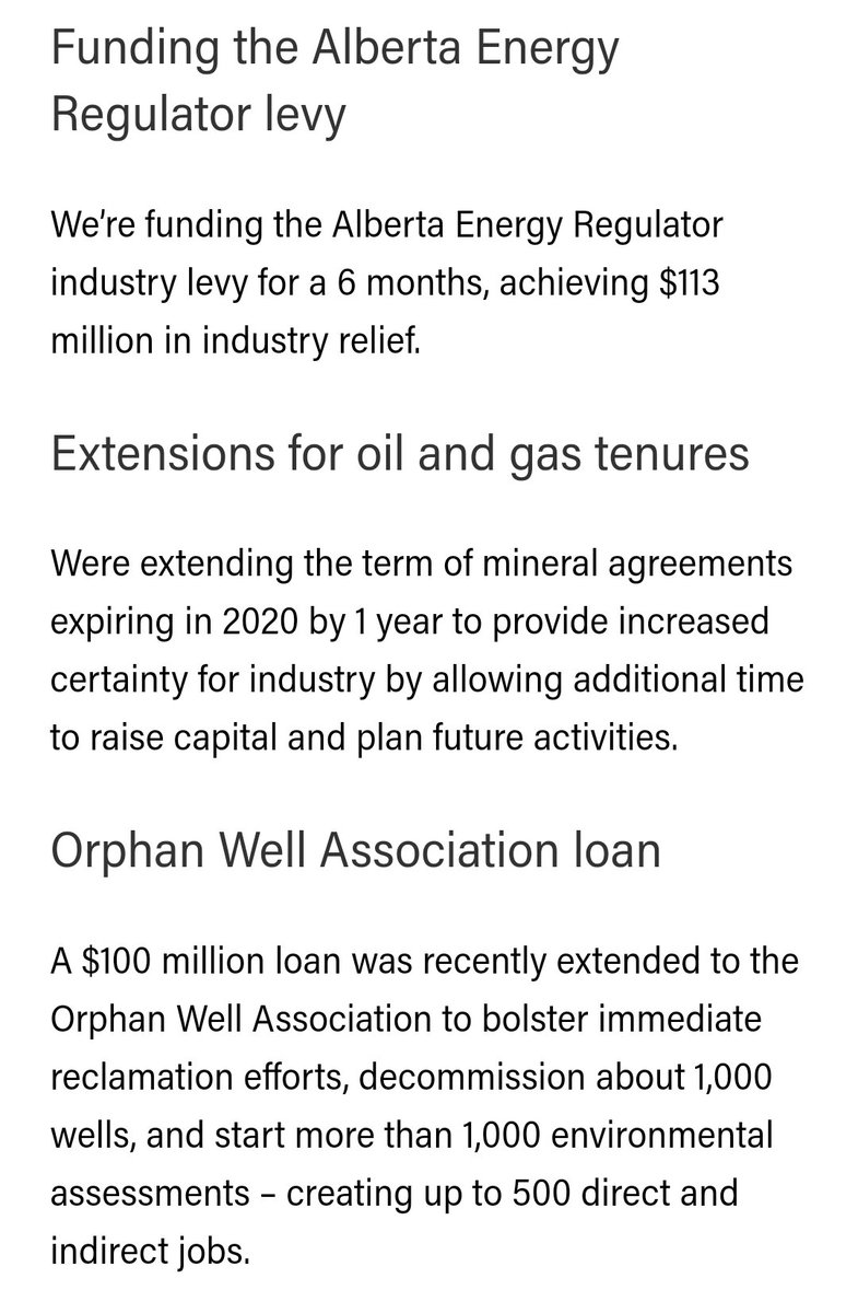 Am I correct that AB's govt, while concerned about liquidity in the oil and gas sector, has devoted barely any real resources to the issue? They've relaxed regulatory requirements and gave a $113m fee holiday. Other than that, and support for quarantined workers, nothing?  #AbLeg