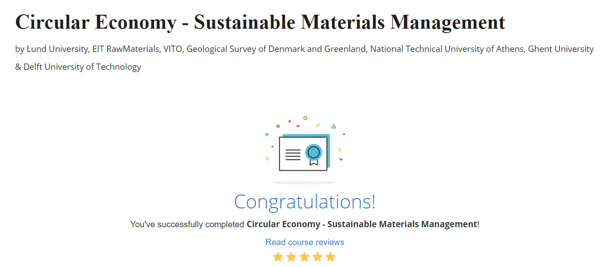 Highlights of April 2020: #WFH #Covid19 
Successfully completed two programs in Coursera
1/ Circular Economy - Sustainable Materials Management
2/ Green Business Strategy
#lifelonglearning #knowledgebuilding