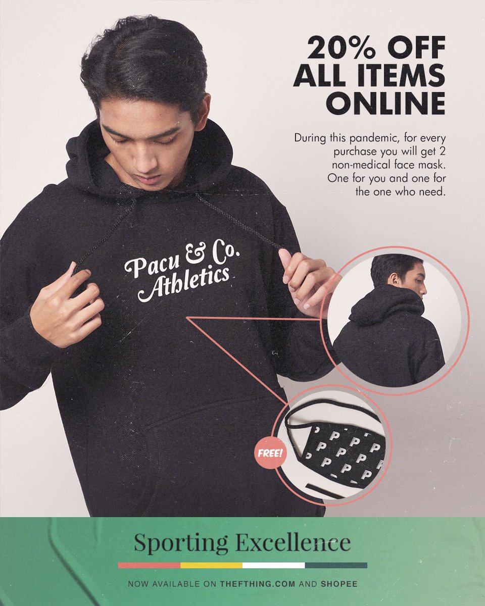 20% OFF ALL ITEMS
------
10-31 May 2020
Available at <a href="/theFthingworld/">The F Thing</a> and <a href="/ShopeeID/">Shopee Indonesia</a> 
Free logo face mask and sticker pack for every purchase.