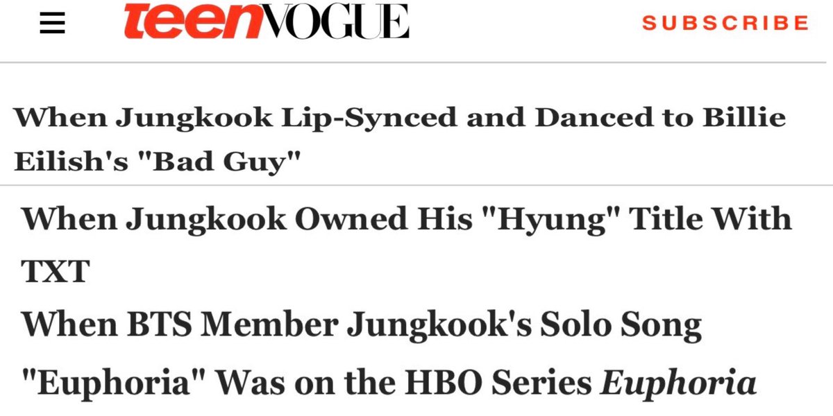 A very noteworthy mention is that in VOGUE’s list of best things about  #BTS   Jungkook was singled out 3x, 2 more than any other member. Showing that Vogue is still not over that time he blindsided them just by entering the room and I mean that’s 100% relatable  @BTS_twt  #JUNGKOOK
