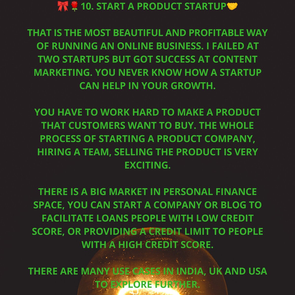 MakeMon57109377's tweet photo. 10.Start a Product Startup🎀🌹🙏

#makemoneyblogging #makemoneyworkforyou #makemoneytoday #makemoneywhileyousleep #makemoneynow #makemoneywithyoursmartphone #makemoneyonliner #makemoneyworkingfromhome https://t.co/DIyRE5tpRz