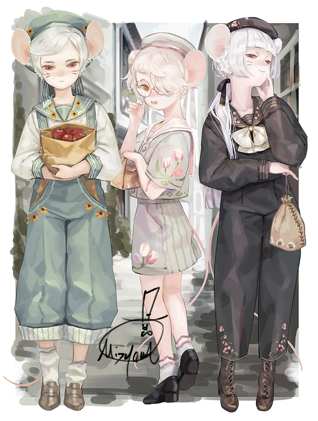 mouse ears mouse tail white hair animal ears hat food sailor collar  illustration images