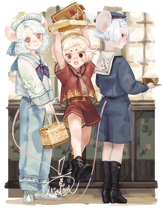 mouse ears mouse tail white hair animal ears hat food sailor collar  illustration images