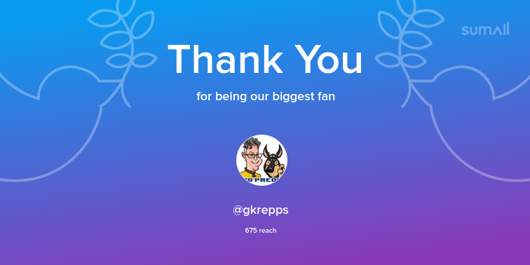 Our biggest fans this week: gkrepps. Thank you! via sumall.com/thankyou?utm_s…
