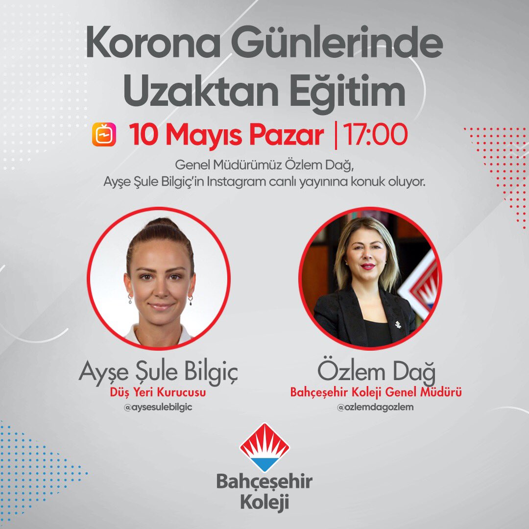 Genel Müdürümüz Sn. Özlem Dağ, ‘Korona Günlerinde Uzaktan Eğitim’ ile ilgili paylaşımlarda bulunmak üzere Ayşe Şule Bilgiç’in instagram canlı yayınına konuk oluyor.

📅10 Mayıs Pazar
⏰17.00
🔗instagram.com/ozlemdagozlem?…