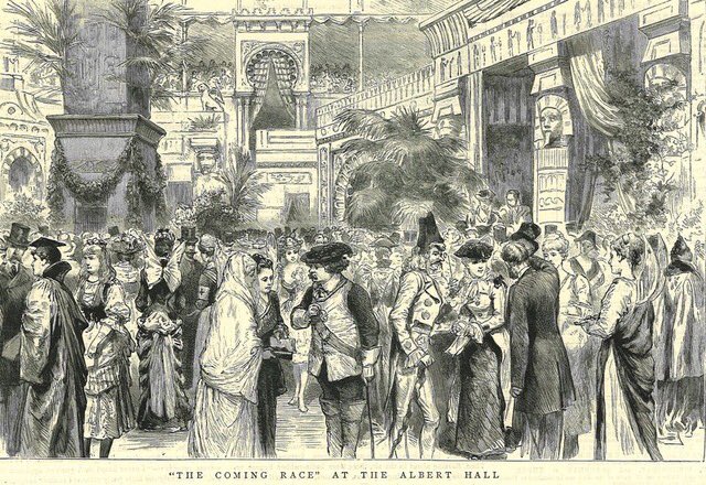 In 1891, a doctor called Herbert Tibbits – inventor of an electrical massage corset - financed the “Coming Race bazaar” at the Albert Hall, where the British aristocracy cosplayed as Vril-ya below a canvas of the Sphinx. It was not well-attended, and Tibbits went bankrupt.