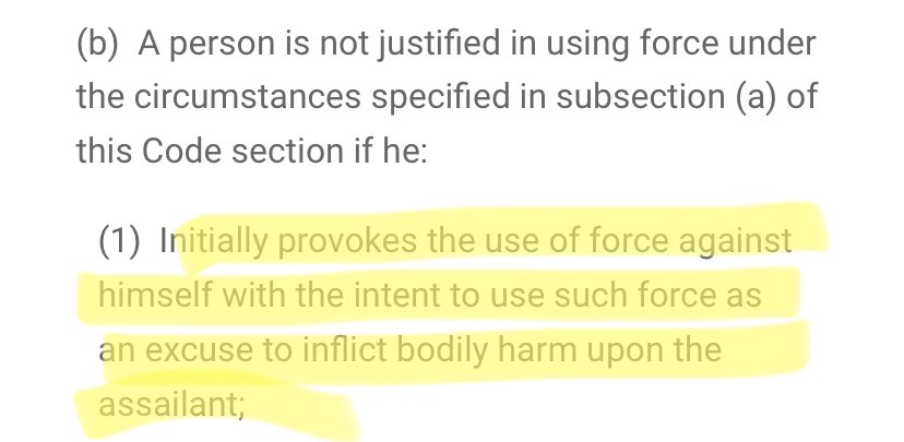 Indeed, Georgia’s self-defense provision also provides that a person is *not* justified in using force if they provoke the situation. 9/