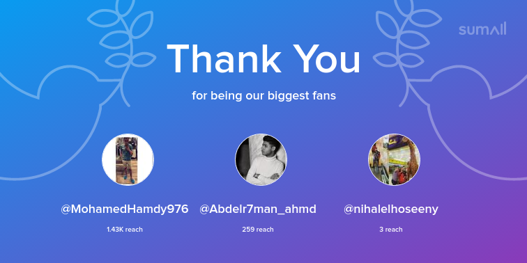 3ztabido's tweet photo. Our biggest fans this week: MohamedHamdy976, Abdelr7man_ahmd, nihalelhoseeny. Thank you! via https://t.co/5ZEQ1Qkwof https://t.co/nznsliTBRH