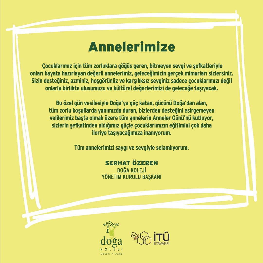 Yönetim Kurulu Başkanımız Serhat Özeren’in “Anneler Günü” mesajı…