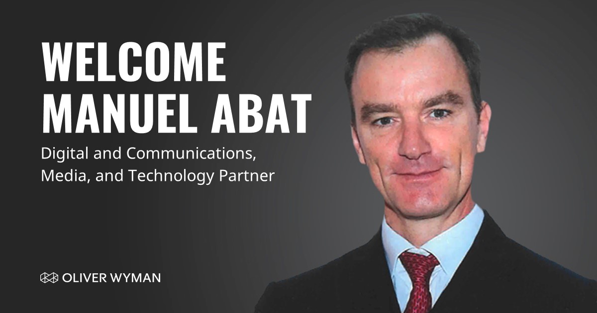 OliverWyman's tweet photo. We welcome Manuel Abat to the Digital and Communications, Media, and Technology teams at #OliverWymanMEA. He joins us with over 20 years of international consulting experience, particularly in #Telecom, #Digital, and #Analytics > https://t.co/oH9ovAqeVy #OWDigital #OWTelco https://t.co/CnnlsZSTrx