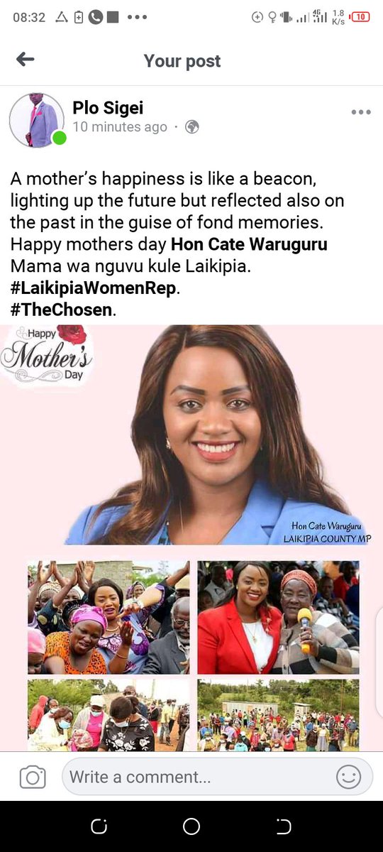 A mother’s happiness is like a beacon, lighting up the future but reflected also on the past in the guise of fond memories.
Happy mothers day  @Cate_Waruguru 
Mama wa nguvu kule Laikipia. 
#LaikipiaWomenRep. 
#TheChosen