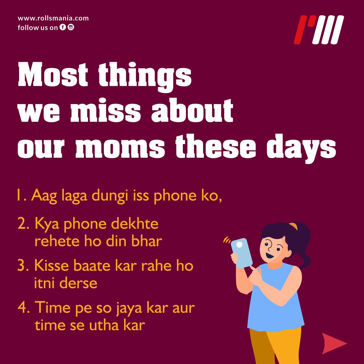 rollsmania's tweet photo. Maa ka pyaar kabhi nahi badalta, chahe woh khane mein aaye, ya fir daat khane mein! Happy Mother's Day to all the supermoms.
.
.
 #rollsmania #happymothersday #maakapyaar #maa #supermoms https://t.co/SE7AcVn2PO