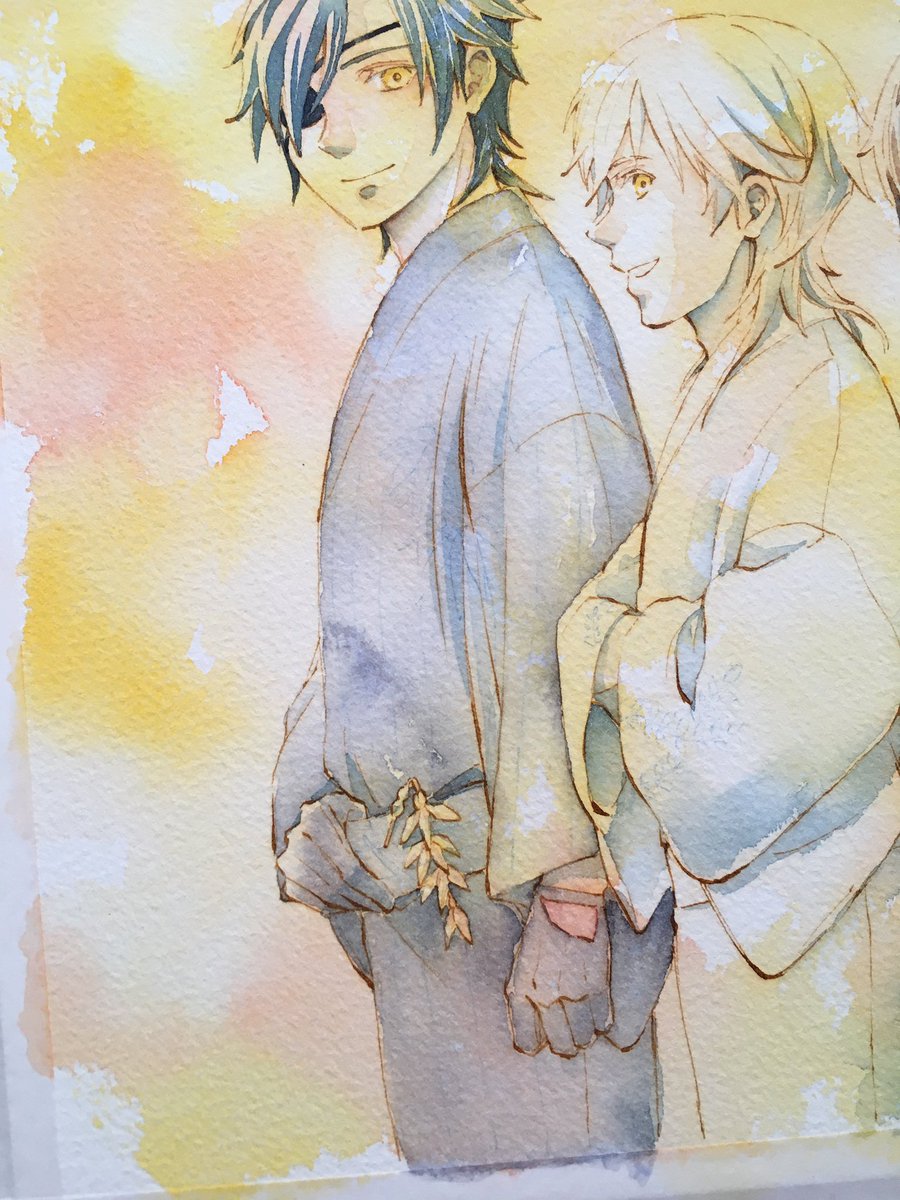 刀剣乱舞 光忠さんの着物 まず下塗りして乾いたら水彩色鉛筆に沿ってマスキングインクで模様 ひろのイラスト