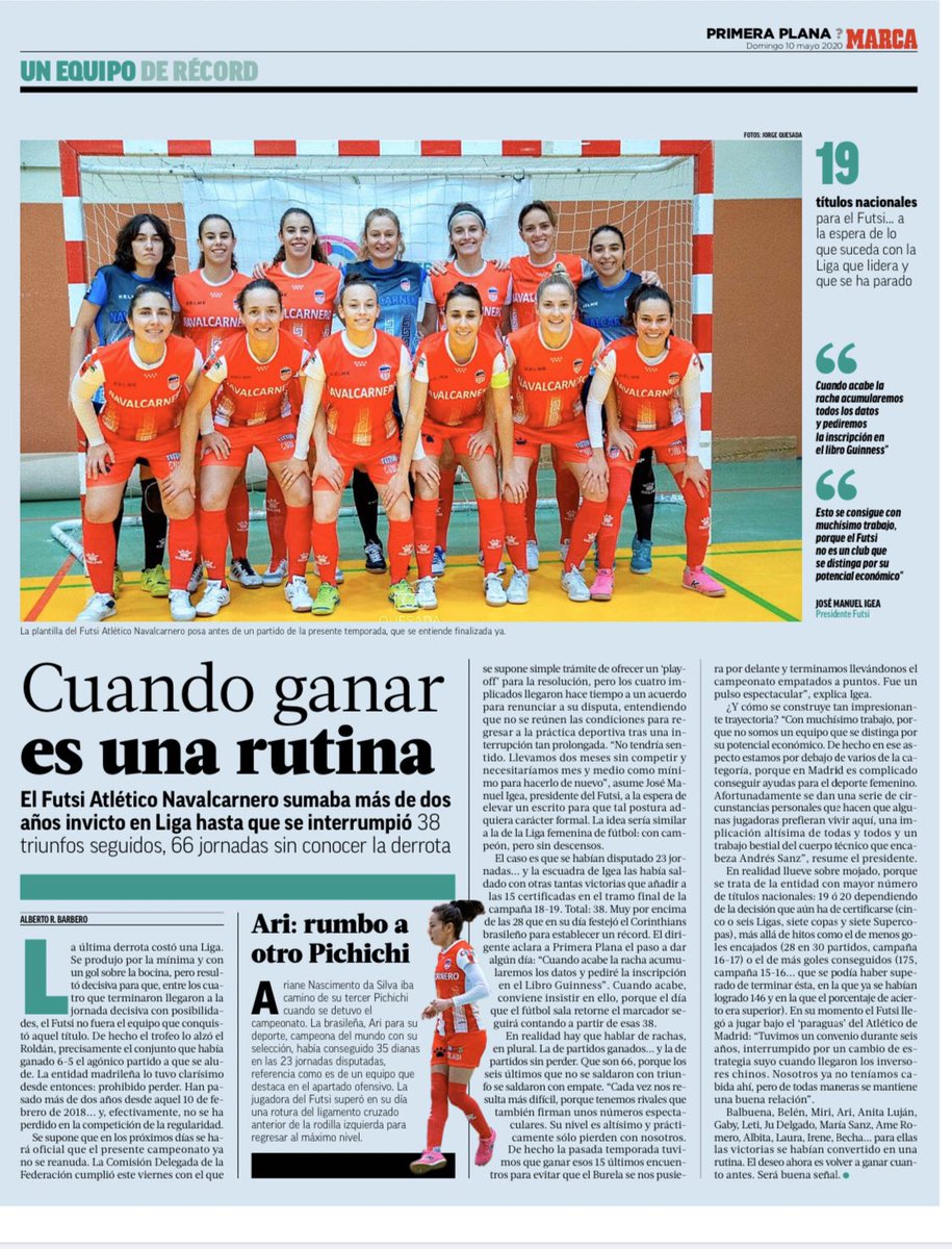 𝙋𝙍𝙀𝙉𝙎𝘼🗞 //𝙈𝘼𝙍𝘾𝘼 //
El periódico <a href="/marca/">MARCA</a> , hace eco de un importantísimo dato para nuestro club, más de 2 años imbatidas en liga. 38 triunfos seguidos, hasta que se interrumpió, 66 jornadas sin conocer la derrota! 🦊

📸 <a href="/Pakito_88/">Paquito ✌️</a> 
 #futsal #futbolsala #FutsalHeart